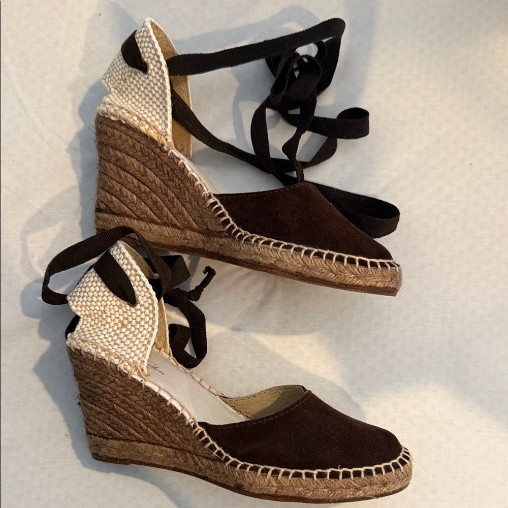 Brooks Brothers Brown Espadrille Wedge Sandals with Ankle Tie size 6